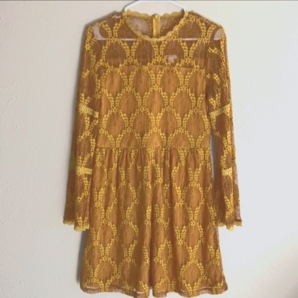 Mustard yellow illusion lace dress in Large!